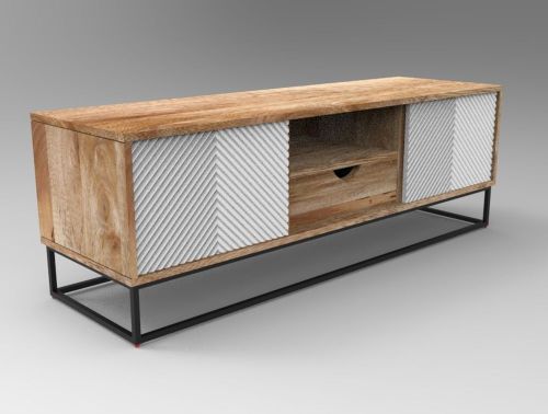 2 Feet Brown Wooden TV Cabinet with Metal Base