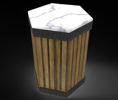 Hexagonal Wooden Side Table with Marble Top