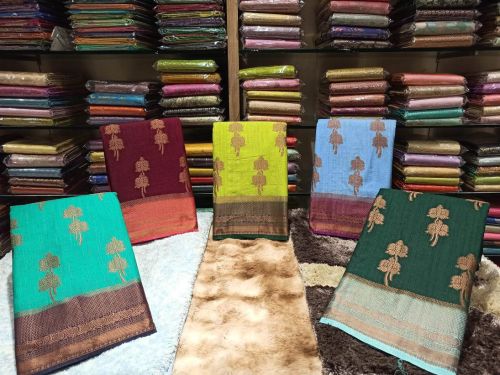 Plain Minakari Work Raw Silk Saree, Saree Length : 6.5 Meter