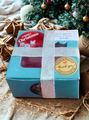 Handmade Red Wine and Rice Flour Soap, Natural Bath Bar with Decorative Gift Box
