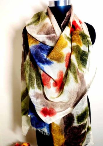 Cotton Linen Hand Printed Lightweight Stole, Color : Multicolor