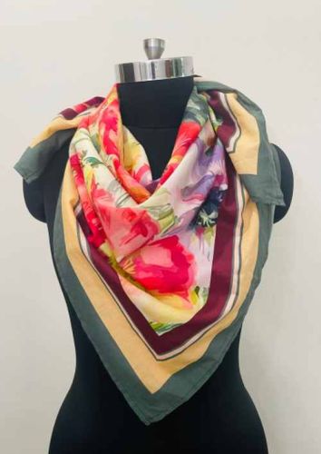 Cotton Square Botanical Theme Scarf, Color : Multicolor