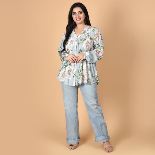 Printed Crepe Women Stylish Longline Tunic, Color : Multicolor