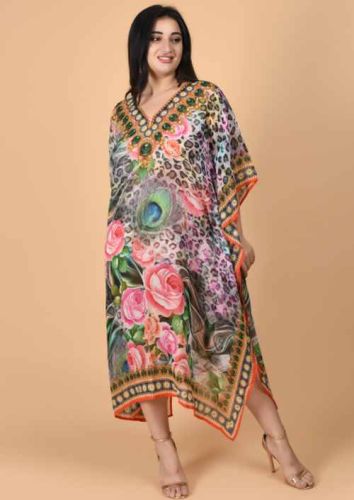 Printed Ladies Georgette Kaftan, Color : Multicolor Free Size