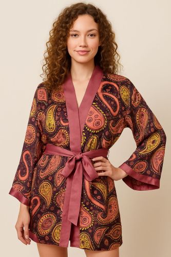 Printed Modal Satin Ladies Kimono, Color : Multicolor