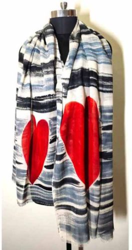 Wool Hand Printed Heart Design Scarves, Color : Multicolor