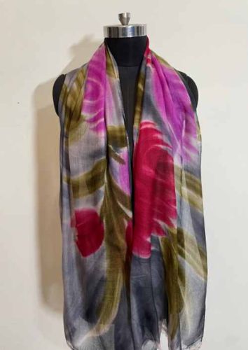Wool Hand Printed Modern Art Scarve, Color : Multicolor
