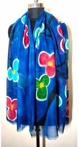 Wool Hand Printed Splash Flower Scarves, Color : Multicolor