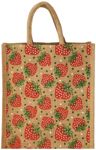 Printed Jute Designer Bags, Color : Red, Brown