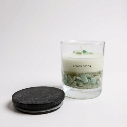 150ml Mouth Blown Stone Glass Candle with Wooden Lid