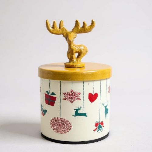 250ml Printed Christmas Metal Candle Jar with Reindeer Lid