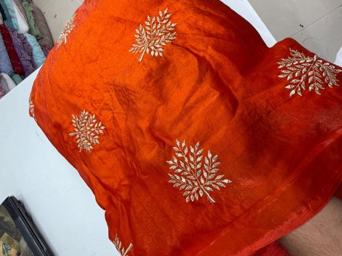 Embroidered Fendi Silk Fabric, Color : Multicolor