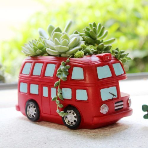 Retro Double Decker Bus Resin Succulent Pot