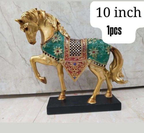 Resin 10 Inch Golden Horse Statue, Packaging Type : Box for Home Decor