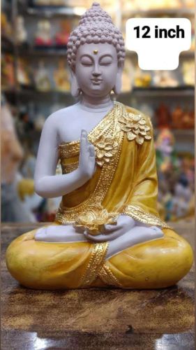 Resin 12 Inch Gautam Buddha Statue, Color : Gold for Home Decor