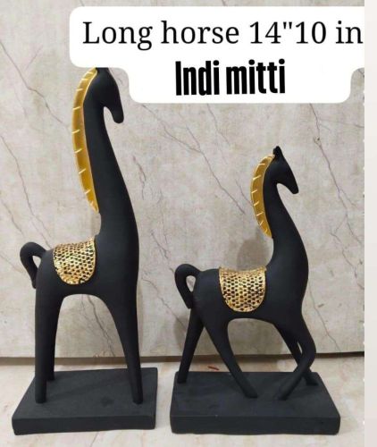 14 Inch Matt Black Long Horse Statue
