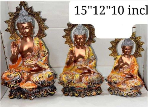 Resin Matte 15 Inch Lord Buddha Statue, Color : Gold for Home Decor