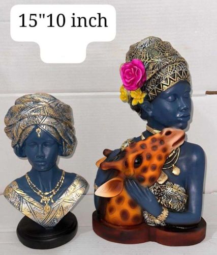 Polyresin African Couple Statue, Color : Grey, Packaging Type : Box
