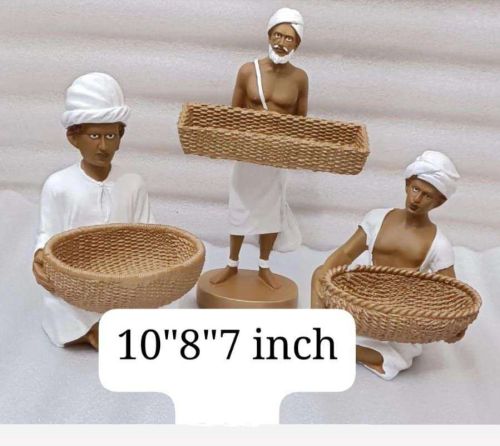 Polyresin Villager Showpiece Statue Set, Color : White Brown