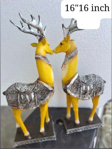 Glossy Yellow Polyresin Swamp Deer Sculpture Antique for Home Decor
