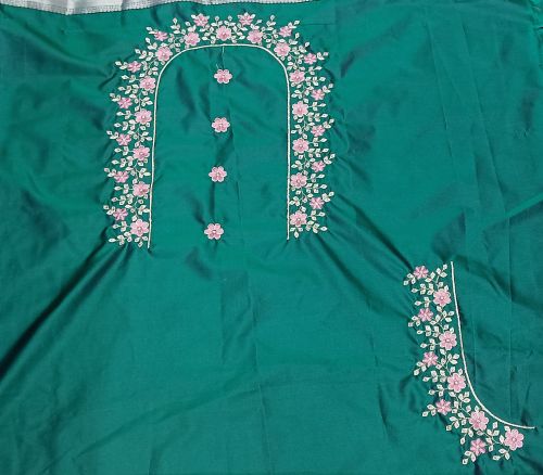 Plain Embroidered Fabric, Color : Green