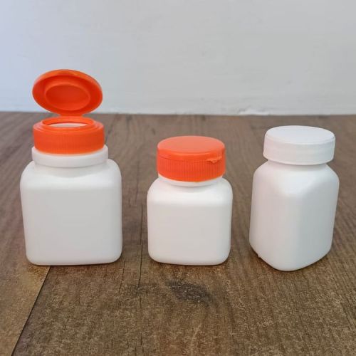 Plain Plastic Flip Cap Square Bottles, Color : White for Storing Liquid