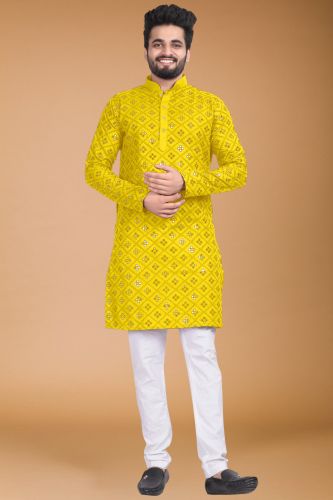 Cotton Mens Mirror Work Kurta, Brand Name : Henishka