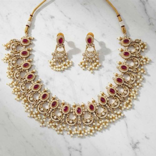 Beautiful Kemp Jewellery Matte Gold Polish Fancy Design Necklace Set