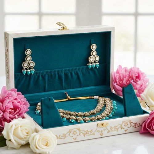 Designer Full Stone Mehendi Polish Short Necklace Set