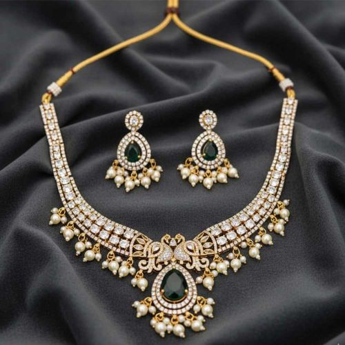 Premium Quality Kemp Designer Matte Gold Clustered Pearl Necklace Set