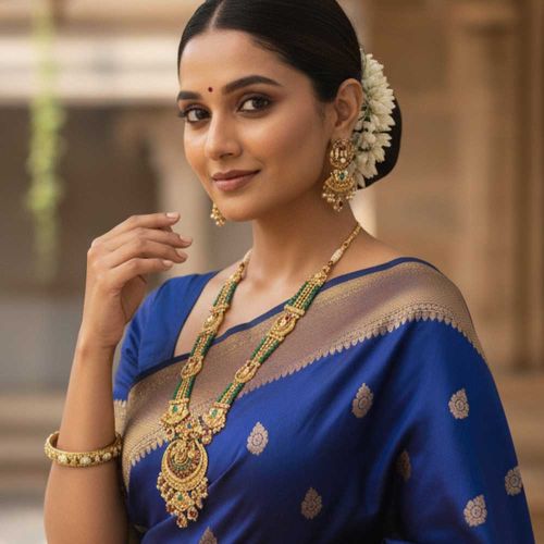 Rajwadi Polish Temple Jewelry Long Necklace Set for Bridal Wear