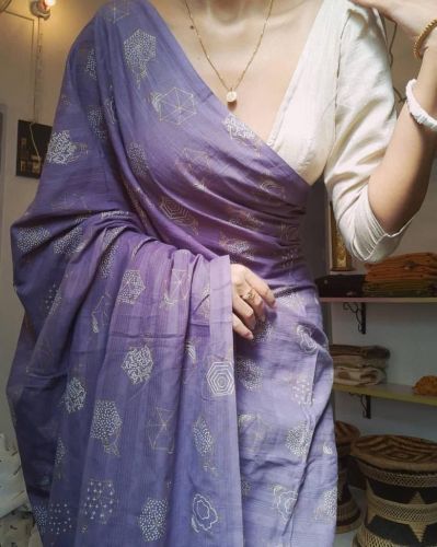 Banglori Silk Printed Chanderi Cotton Sarees, Color : Multicolor