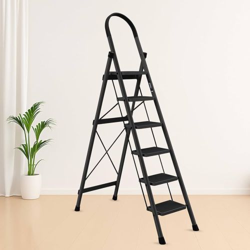 6 Step Powder Coated Black Aluminum Ladder