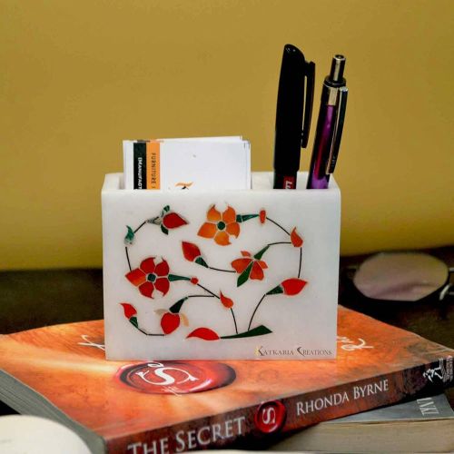 Polished Marble Inlay Pen Holders, Color : Multiple Color