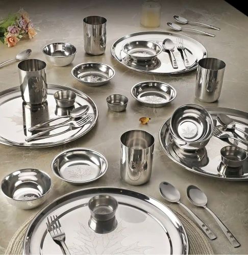 Plain Stainless Steel Dinner Set, Color : Silver