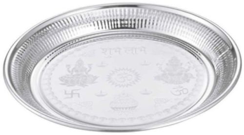 Glossy Stainless Steel Lazer Printed Pooja Thali, Color : Silver