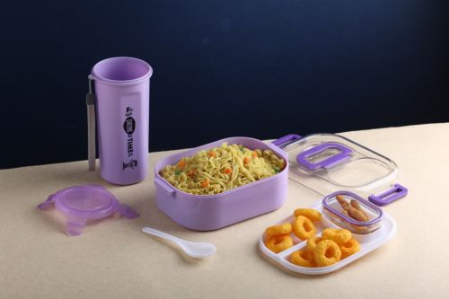 Plastic Microwave Safe Lunch Box with Bottle