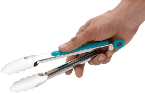 Color Coated Stainless Steel Food Serving Tong, Color : Silver & Blue