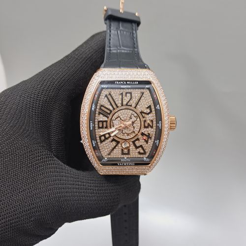 Franck Muller Vanguard Yachting Rose Gold Diamond Leather Swiss Automatic Watch