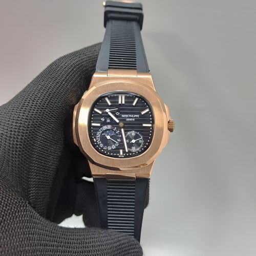 Patek Philippe Aquanaut Rose Gold Black Dial Black Rubber Strap Swiss Automatic Watch