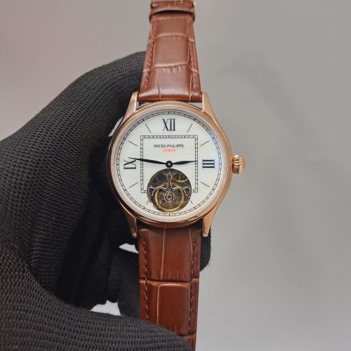 Rose Gold White Dial Brown Leather Strap Swiss Automatic Watch