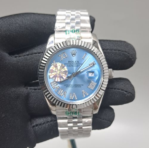 Rolex Datejust Diamond Roman Figure Steel Blue Dial Semi Eta Swiss Automatic Watch