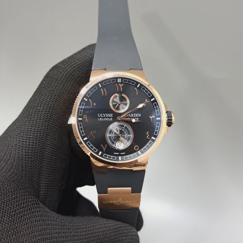 Ulysse Nardin Marine Chronometer Rose Gold Black Dial Rubber Strap Automatic Watch