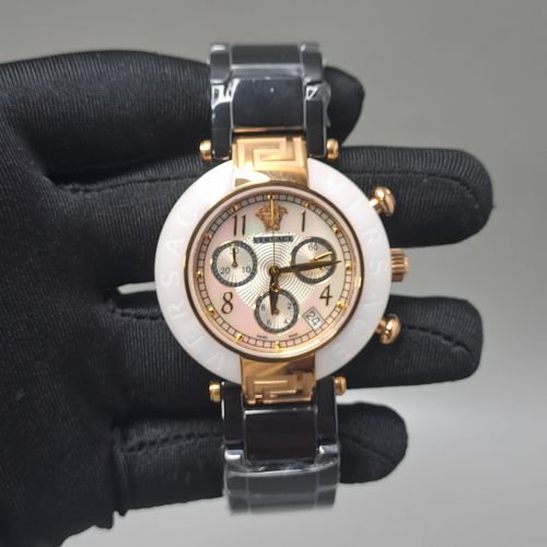 Versace Reve Chronograph White Dial Black Stainless Steel Strap Swiss Automatic Watch