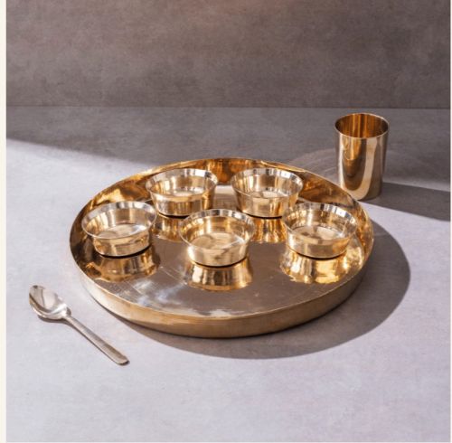 Plain Brass Hand Made Dinner Set, Color : Brown