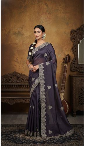 Black Coral Embroidery Silk Saree, Blouse Stitch Type : Unstitched