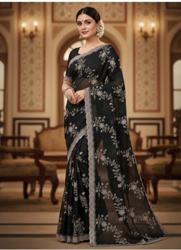Black Embroidery Silk Saree, Packaging Type : Securement Plastic Bag