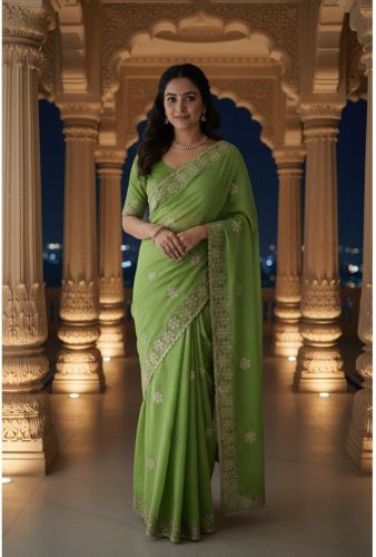 Light Green Embroidery Silk Saree, Blouse Stitch Type : Unstitched