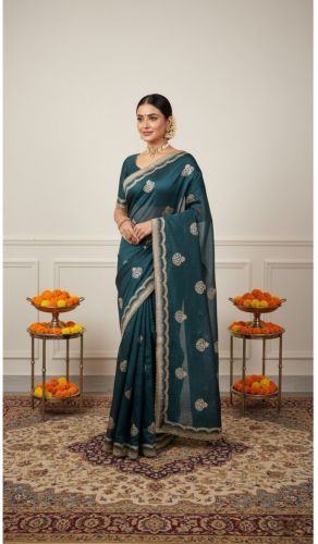 Embroidery Silk Saree, Packaging Type : Securement Plastic Bag