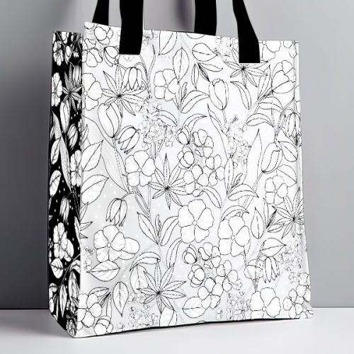 Printed Cotton Shopping Bag, Color : Black & White Body 38cmX42cm